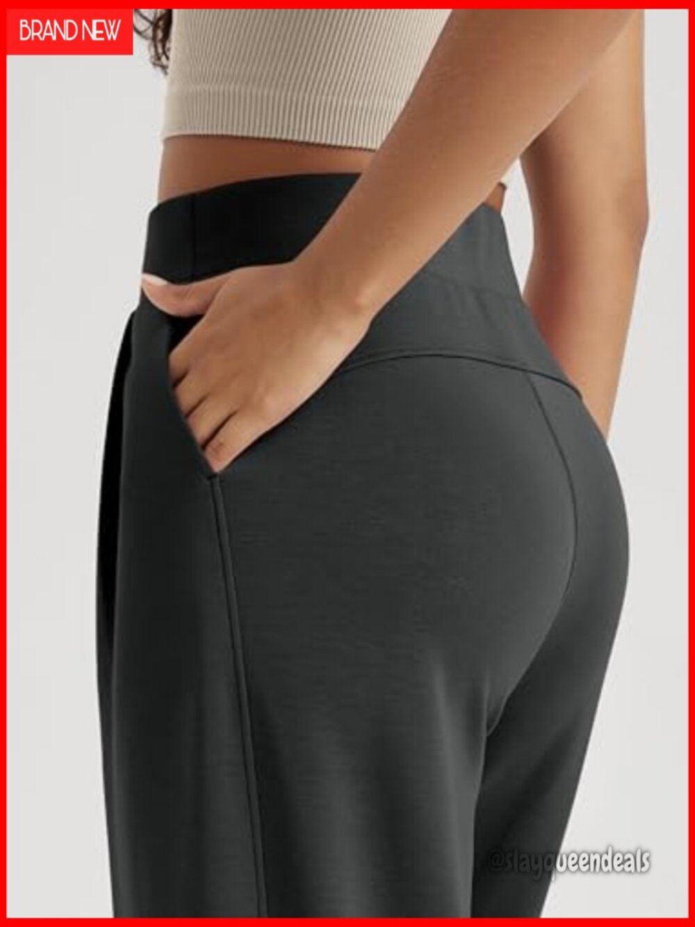High Waist Wide Leg Pants with Pockets Modal Soft Relaxed - Picture 5 of 7